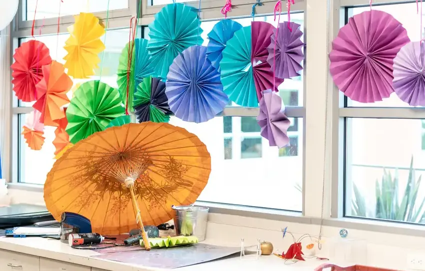 photography of Lower School student artwork hung in hallway or gallery